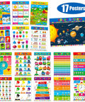 17 Poster Set For Early Education With Alphabet Numbers Time Shapes Seasons Months Emotions Weather Money Colors Opposites Five Senses Math Solar System Farm Animals On Durable PET Film Covers For Nursery And Kindergarten