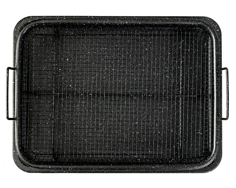 Non-Stick Air Fryer Tray Bakeware Set for Oven 13 by 9 Inch Two Piece with Crisper Pan and Cookie Sheet Stainless Steel With Easy Release Coating No Butter No Oil Needed No Fuss Cleanup Black, showing black crisper tray