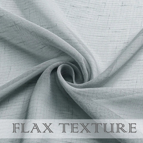 Close-up of open weave flax texture of Faux Linen Sheer Curtains 54 by 63 Inches Set of 2, with nickel grommets.