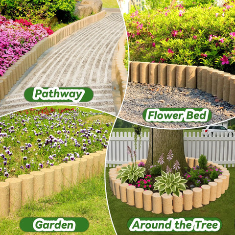 Flexible Landscape Edging Kit With Anchoring Spikes For Flower Beds Lawns Gardens And Pathways, UV resistant, wood-textured
