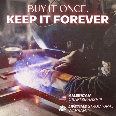 Person welding with protective gear, showcasing American craftsmanship