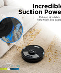 2In1 Robot Vacuum And Mop With Sonic Mopping And Matrix Clean Boss Level Cleaning Self Empty Base on carpet near couch