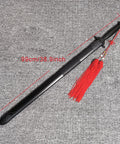 Tai Chi Sword Training Katana Style Practice Sword, 99cm High Elastic Polypropylene Blade With Scabbard And Red Tassel on floor
