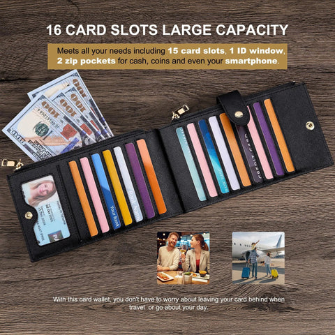 RFID Blocking Wallet For Women Large Capacity Bifold Card Holder With Zipper Pocket And Multi Card Slots Premium Leather