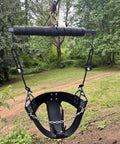 Backyard Zipline Seat For Trolley Use Heavy Duty Black Metal Swing Seat That Supports Up To 300 Lbs with chain and hardware installed