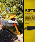 Beefy Heavy Duty 12 Inch Chisel Set With Hand Guard seen in use on masonry, with protective case shown on side.