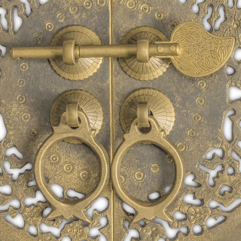 Flower Pot Cabinet Faceplate Set 5.52 Inches Square With Solid Brass Pull And Eight Radial Washers For Architectural Interior Design And Custom Cabinetry Hardware Decorative Facade Accent For Doors And Drawers
