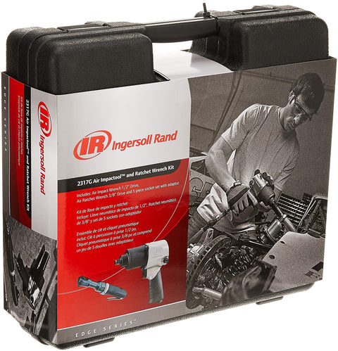 Carrying case of Heavy Duty 1/2 Inch Air Impact Wrench And 3/8 Inch Air Ratchet Combo Kit with socket set displayed