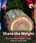 PotLifter plant mover straps around a large log being moved by two people outdoors