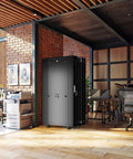 Slick 37U Floor Standing Server Rack With 24 Inch Deep Network Cabinet And Locking Mesh Door displayed in a modern office.