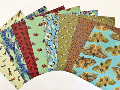 Bug Pattern Origami Paper Pack With 100 Sheets In 6 Inch Size 15 Cm Printed With 8 Different Bug Designs displayed