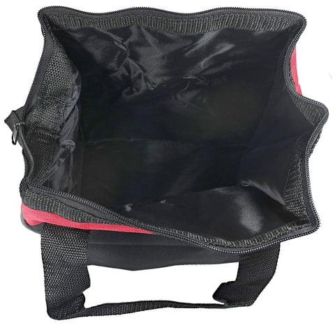 Interior view of Bombproof Canvas Power Tool Bag Carrier For Drill Drivers Batteries Chargers Jobsite Gear Hauler with black lining.