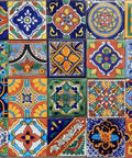 Mexican Tile Mix 100 Tiles 4x4 Ceramic Squares in totally mixed colors showing Spanish colonial style patterns.