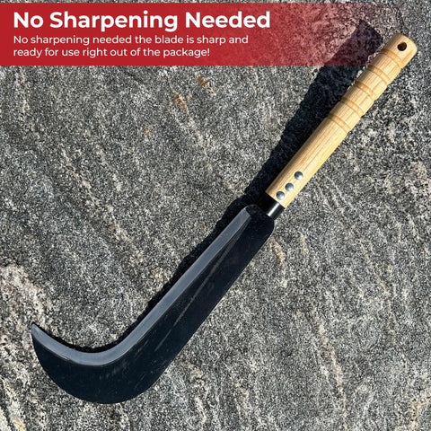 Badass Leather Wrapped Slasher Crescent Outdoor Bamboo Sickle Scythe Machete Knife on rock background