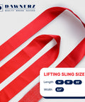 Endless Loop Strap With 11000 Lbs Capacity 14 Ft Long Polyester Endless Web Sling, red strap with size chart visible