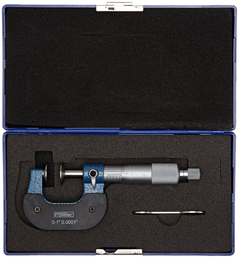 Disc Micrometer 0 To 1 Inch Measuring Range With Disc Style Anvil And Spindle in protective case