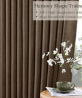 Pleated Linen Blackout Curtains 84 Inches Long 100 Percent Blackout For Bedroom And Living Room With Pinch Pleat Thermal Insulated Back Tab Ring Hooks Room Darkening Drapes In Light Brown With Liner in living room with table and plant