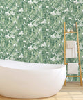 Bathroom with Jungle Green Tropical Peel And Stick Wallpaper Removable Self Adhesive Wall Covering For Easy DIY Decor 20.5 In X 16.5 Ft Made In The USA No Mess Repositionable