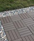 Interlocking Stone Deck Tiles 12x12 for Indoor Outdoor Use in Grey and White Real Pebble Slices on a pathway outdoors