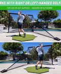 Golf setup with Elite Shank Net for Golf Hitting Nets and Simulator Enclosures, Easy Attach Hook And Loop System in backyard