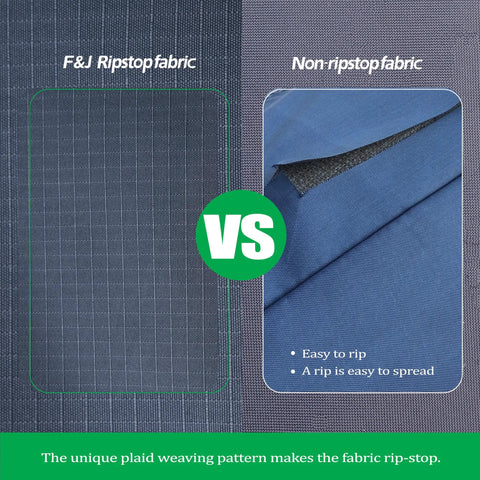 Comparison of ripstop and non-ripstop fabric, showcasing durability of Heavy Duty Waterproof Rectangular Patio Table Cover 86 by 44 by 27.5 Inches.