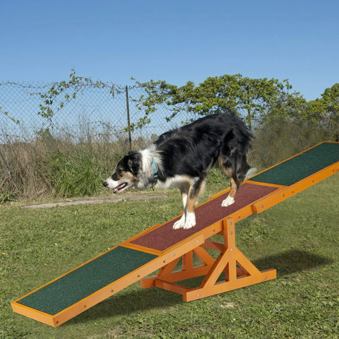 Durable Wooden Dog Seesaw For Training And Agility Suits Big And Small Breeds With A Stable Pinewood Frame And Non Slip Rubber Coating