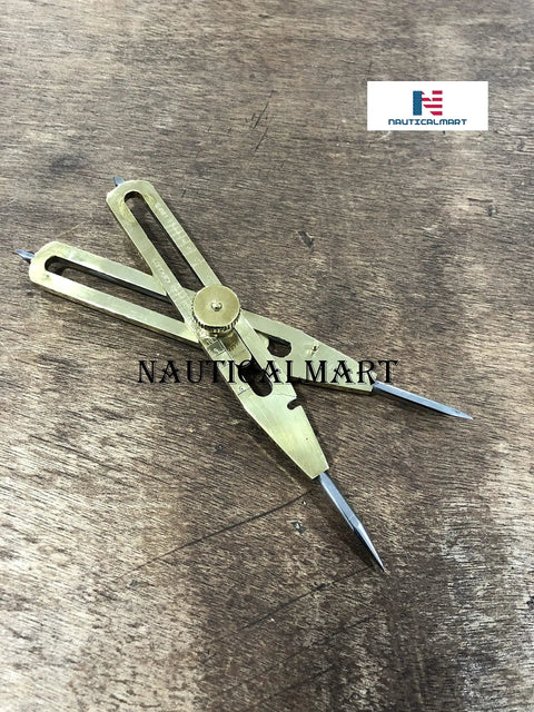 Artist Proportional Divider Brass 9 Inch Drawing Tool With Leather Case for Spacing and Circle Scribing on wood surface