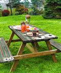 Picnic Table Cover With Bench Covers Set For 72x30 Inch Table And 72x12 Inch Benches, Elastic Waterproof Fitted Tablecloth In Wood Grain Pattern