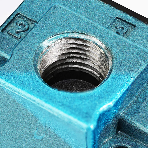 Close-up of 6mm threaded connector on 12V 5.4W 3-Port Electronic Boost Control Solenoid Valve with carbon steel body and brass fittings.