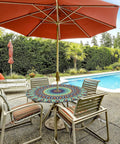 Outdoor Round Tablecloth With Umbrella Hole Waterproof Elastic Fitted Zippered No Fuss Cleanup Cover For 40 To 44 Inch Patio Tables