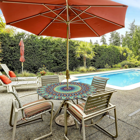 Outdoor Round Tablecloth With Umbrella Hole Waterproof Elastic Fitted Zippered No Fuss Cleanup Cover For 40 To 44 Inch Patio Tables
