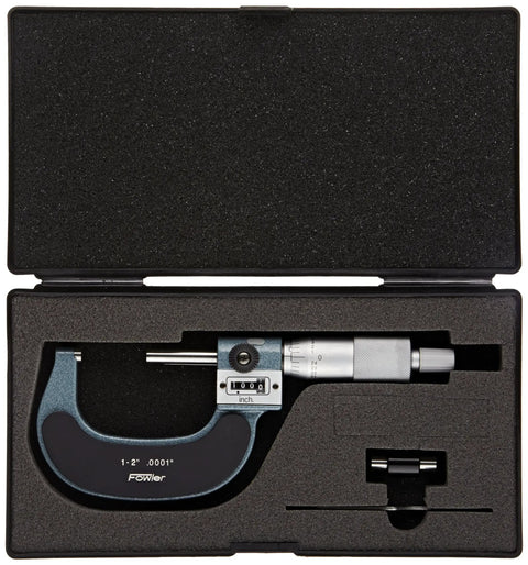 Premium Digit Outside Micrometer 0 To 1 Inch, 0.0001 Inch Readings, 0.256 Inch Flat Anvil Spindle in case, high precision gauge