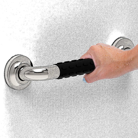 Hand gripping 24 Inch Designer Bath Grab Bar With Anti Slip Silastic Soft Grip, Heavy Duty ADA Compliant 500 Lbs Weight Capacity