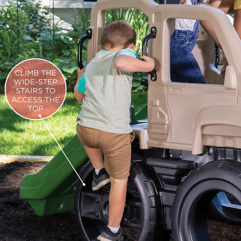 Child climbing Truck Climber Outdoor Playset For Kids, Backyard Playground With Slide And Climbing Wall, Jungle Gym For Toddlers Aged 2 To 5 Years, Indoor Outdoor Fun That Sparks Active Imagination