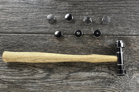 Texturing Hammer With Dual Head And Interchangeable Tips, Nine Tip Options Built For Any Project Like Stripe, Rounded Stripe, Checkerboard, Diamond, Moon Face, Dimple, Cone, Round, And Square, Each Tip Is Three Quarter Inch Diameter