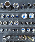 All In One Socket Organizer For 1/4 And 3/8 Drives With SAE And Metric Sizes, Deep And Standard Sockets, Includes A 50 Bit Hex Holder