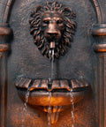 Lion Head Stone Wall Mounted Outdoor Water Fountain With LED Light 32 Inch Antique Bronze Durable Lightweight Resin