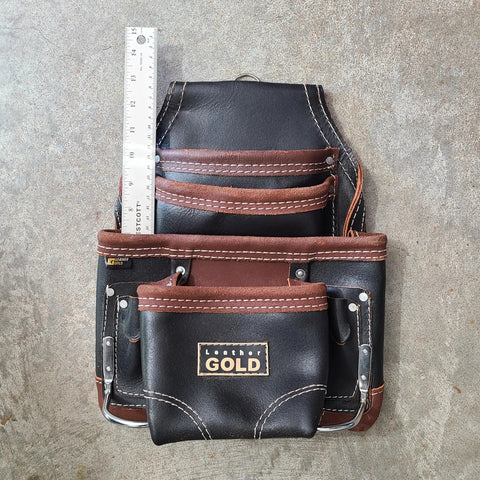 Oil Tanned Leather Tool Pouch For Carpenters With 10 Pockets And 2 Hammer Holders Heavy Duty Construction Pouch With Reinforced Seams