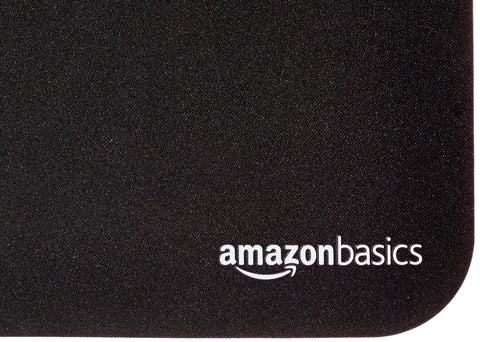 Square Mouse Pad With Cloth Surface And Rubberized Base For Smooth Glide Non Slip Stable And Thick Great For Gamers And Designers Hand Washable Measures 12.4 By 10.6 Inches Black, close-up of fabric texture and logo.