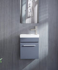 16 Inch Bathroom Vanity With Sink, white ceramic vessel, wall mounted storage cabinet, modern gray MDF vanity for small bathrooms