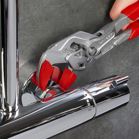 Jaw Protectors For 10 Inch Pliers Wrench With Etched Adjustment Scale Fits Only New Models 86 XX 250 V01 in use on metal fixture