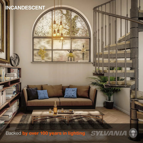 Living room with spiral staircase and large arched window using Incandescent G25 Decor Globe Light Bulb 40W Dimmable E26 Medium Base.