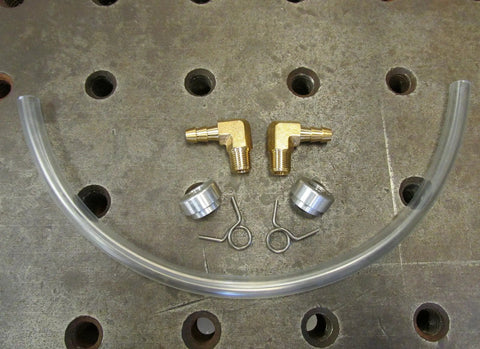 External Aluminum Gas Tank Fuel Gauge With Clear Sight Window And Twelve Inch Clear Fuel Hose Brass Elbows One Eighth Inch NPT With One Quarter Inch Barb For Chopper Bobber Cafe Racer Motorcycles Works With Gas Gasohol Or Oil components