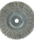 6 Inch Narrow Face Crimped Wire Wheel With Stainless Fill 0.0118 Inch, 5/8 To 1/2 Inch Arbor For Straight Grinders And Buffing Lathes