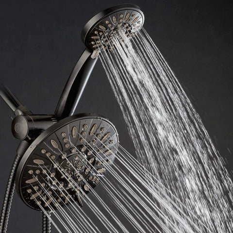 Oil Rubbed Bronze 7 Inch Premium High Pressure 3 Way Rainfall Shower Head Combo With 72 Inch Hose Six Settings in use