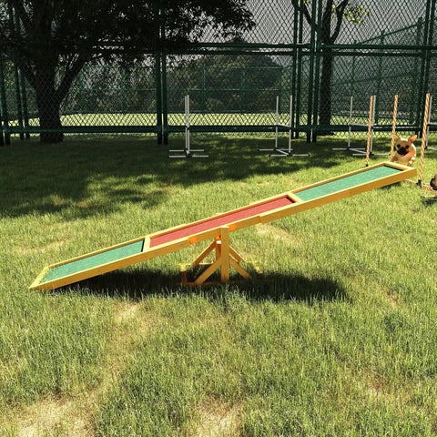 Tough As Nails Built To Last Durable 71 Inch Fir Wood Dog Agility Seesaw With 66 Lb Weight Rating in grass setting