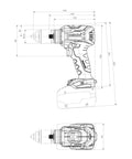 Straight Shooter 18 Volt Brushless Cordless Drill Driver Bare Tool With No Battery Or Charger Included Green Shell and rugged metal box design blueprint.