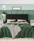 Queen Size Bed Frame With Plush Velvet Upholstery And Channel Tufted Headboard Boasting Solid Wooden Slats For No Sweat Mattress Support Big Time Comfort in green bedroom setup.