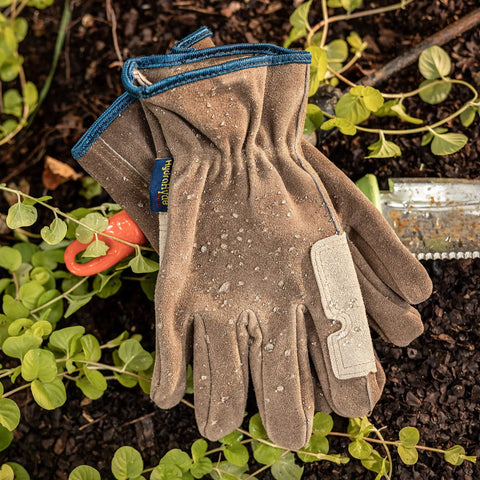 HydraHyde Leather Work Gloves for ranching, fencing and construction with water resistant split cowhide and reinforced palm.