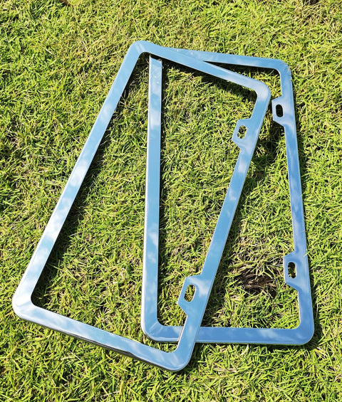 Dope Black Chrome Finish License Plate Frame Set, Stainless Steel Construction With Screw Caps, Easy Install Kit Included, 2 Pack
